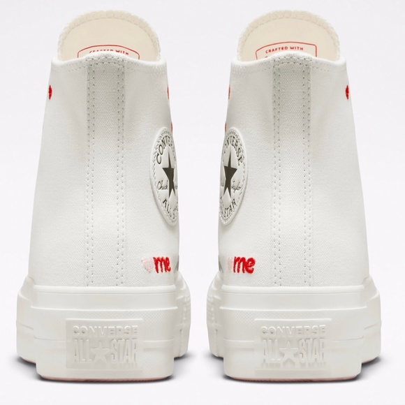 Converse Chuck Taylor All Star Platform High Embroidered Hearts Red White size 6 - Picture 9 of 9